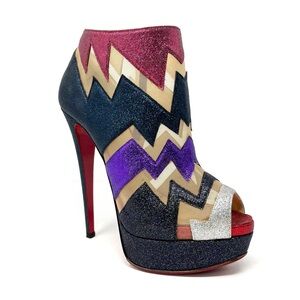 Christian Louboutin Ziggy 150 Platform Ankle Boots High Heels Blue Glitter 37 7